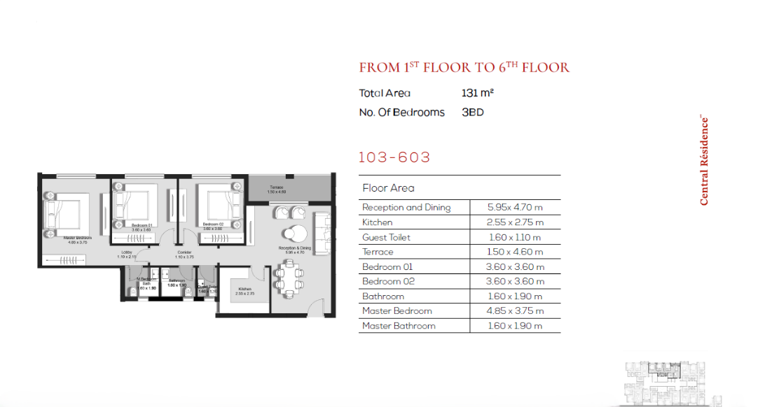 Floor plan for apartment at Central Residence - Hyde Park Central