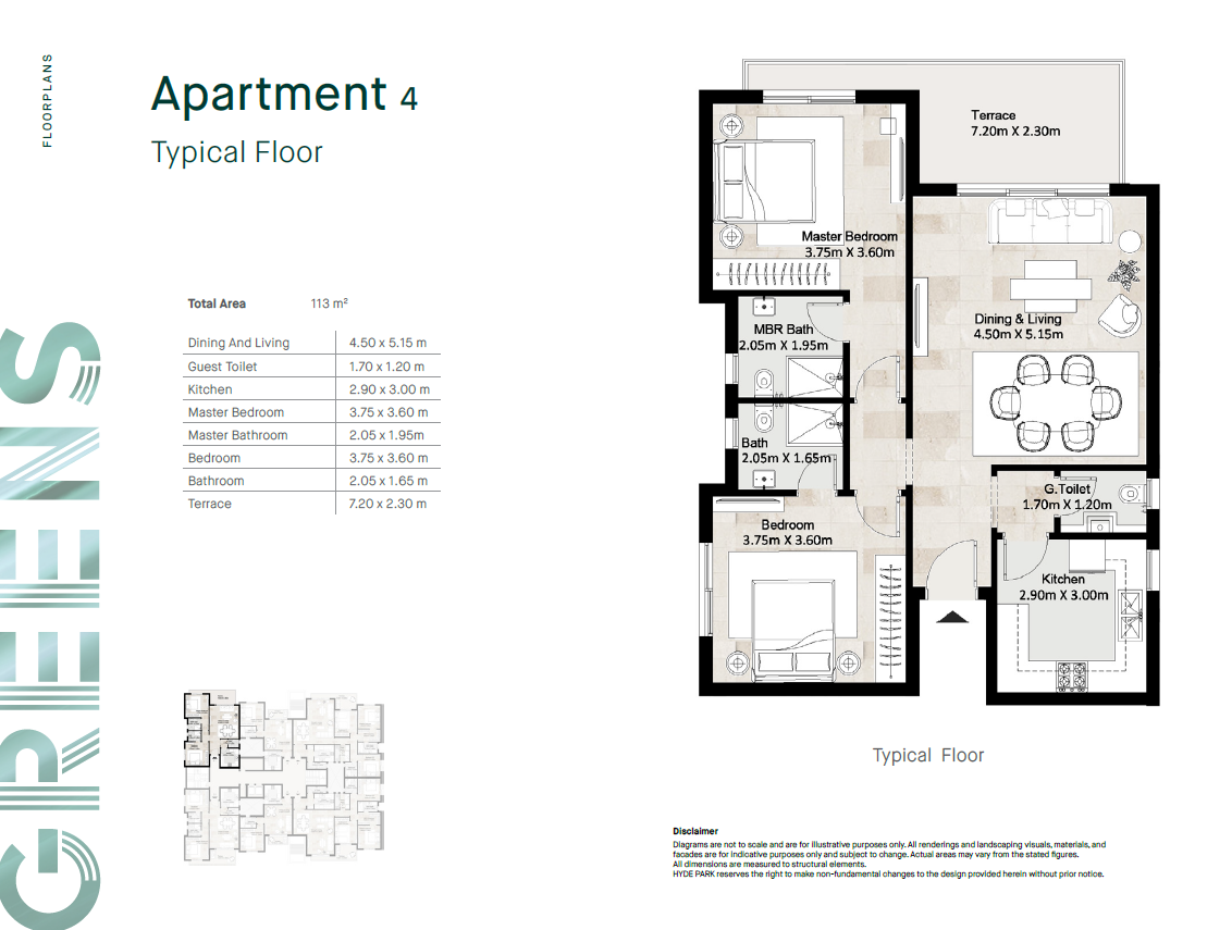 Floor plan for apartment at Greens Residence New Cairo