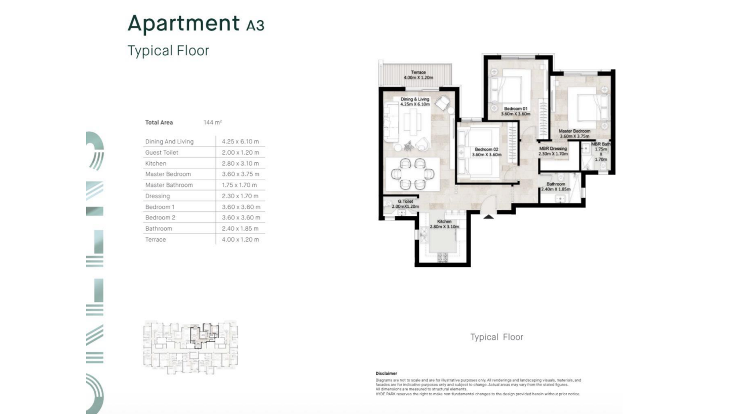 Floor plan for apartment at Greens Residence New Cairo