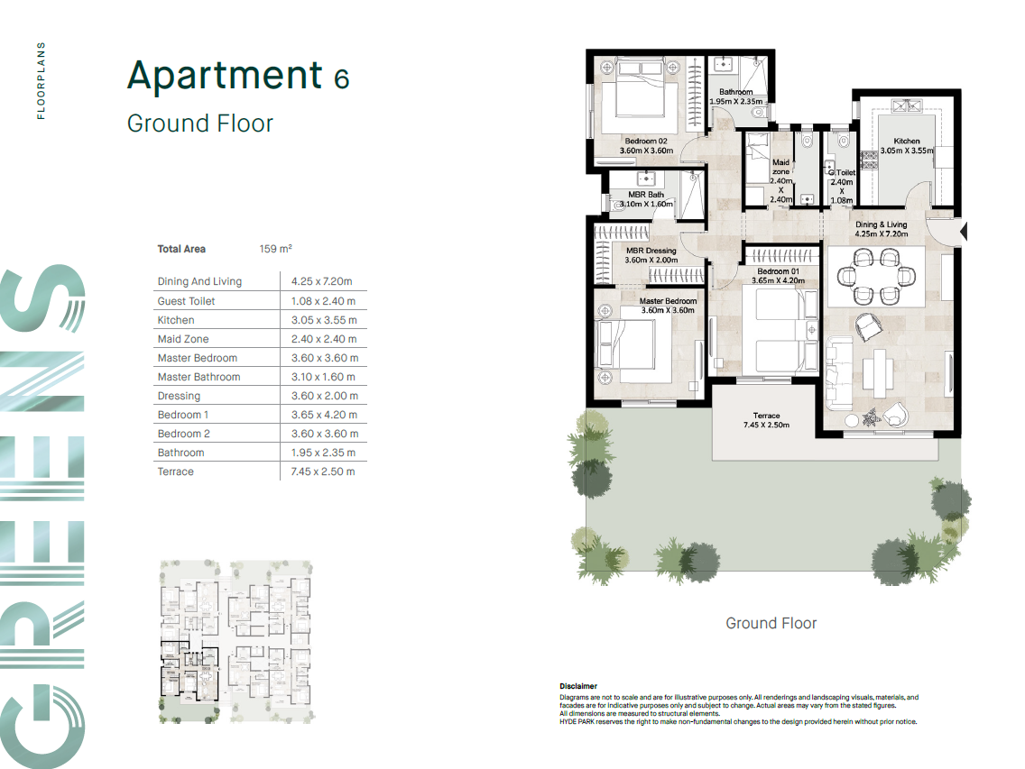 Floor plan for apartment at Greens Residence New Cairo