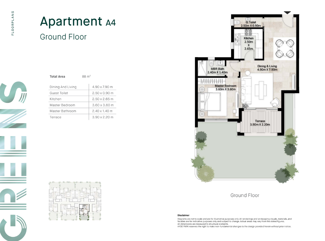Floor plan for apartment at Greens Residence New Cairo