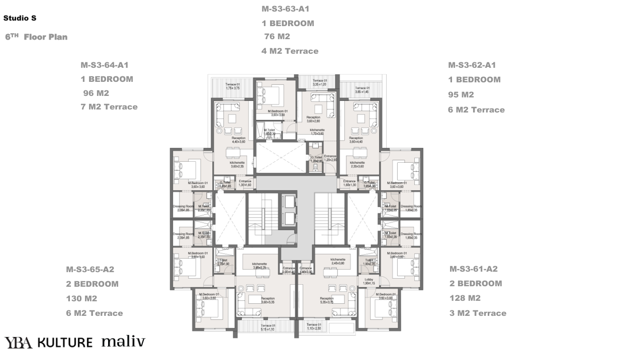Floor plan for studio at Maliv