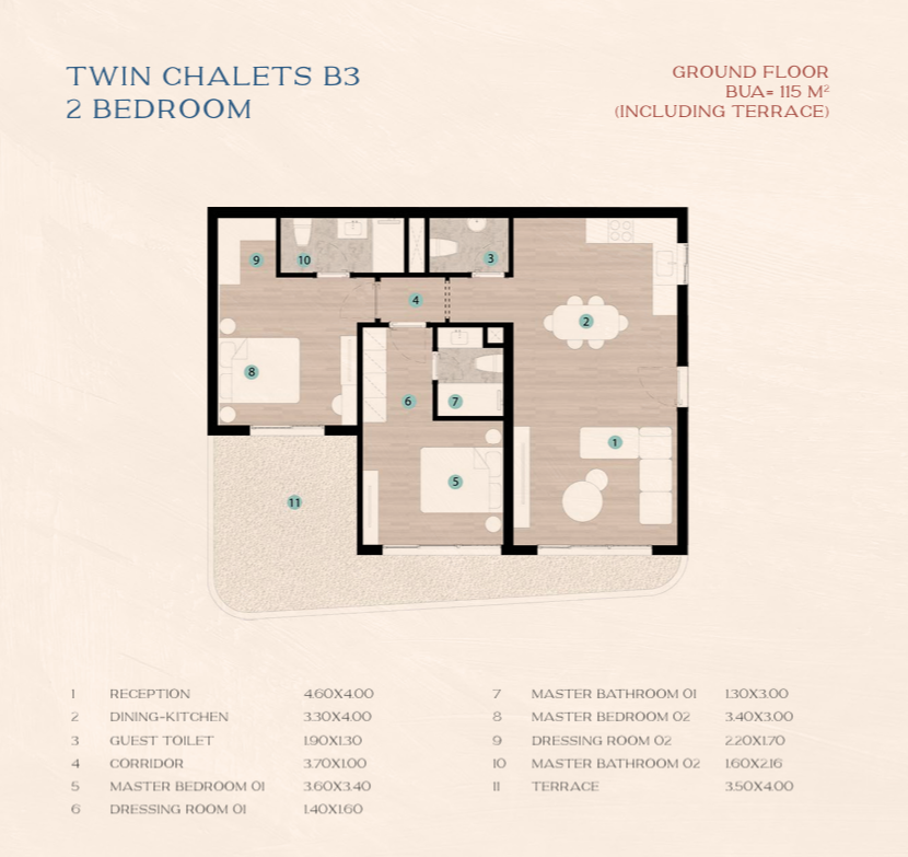 Floor plan for chalet at Azha North Coast