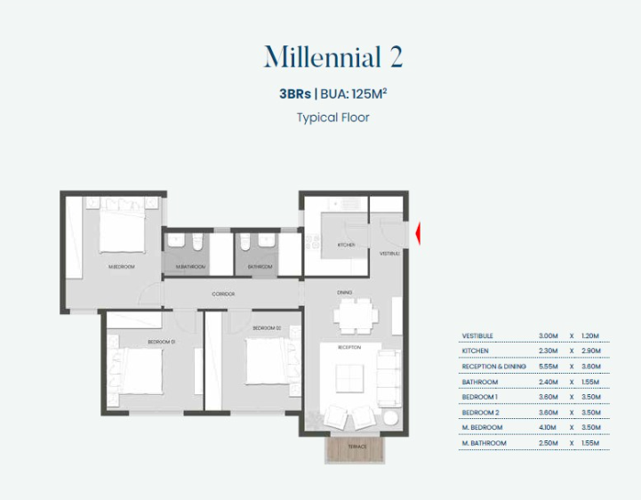 Floor plan for apartment at Aliva Mountain View Mostakbal City