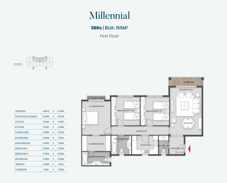 Floor plan for apartment at Aliva Mountain View Mostakbal City