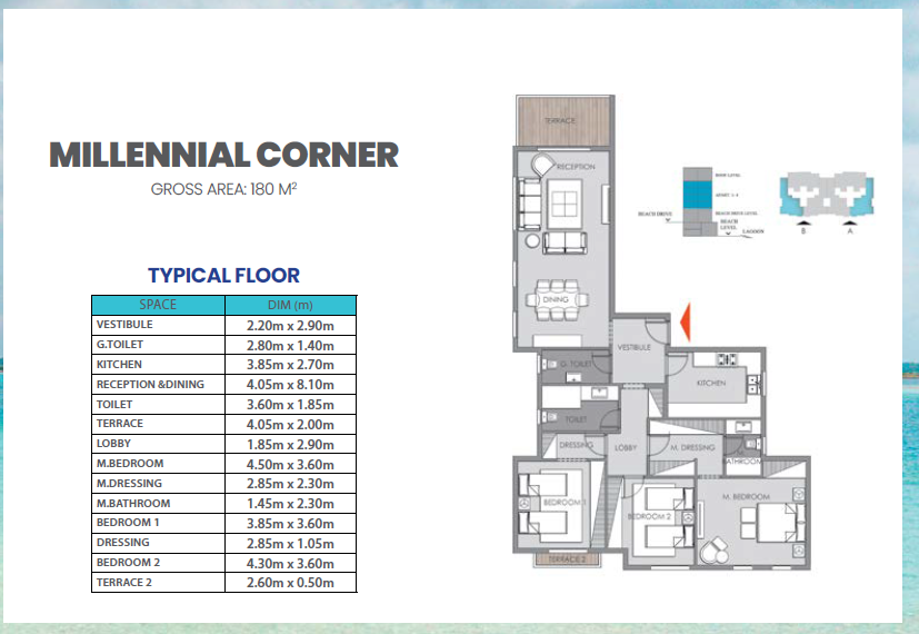 Floor plan for apartment at Lagoon Beach Park Mountain View I City New Cairo