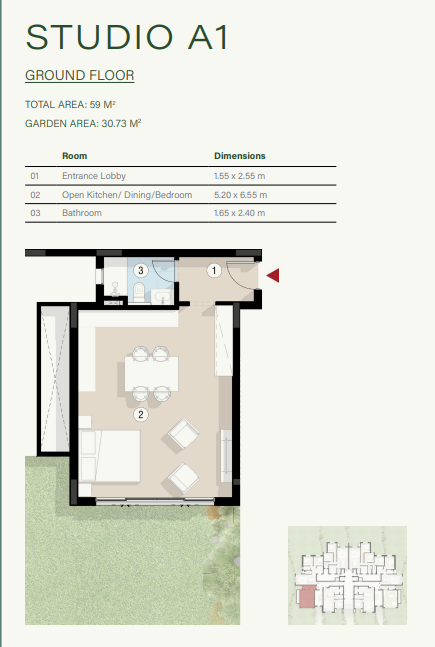 Floor plan for studio at ZED East