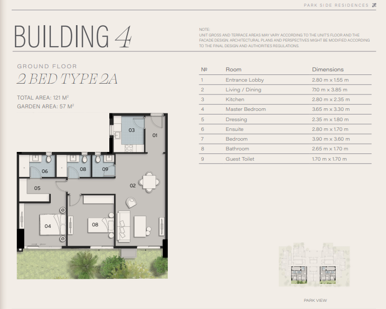 Floor plan for apartment at Park Side Residences