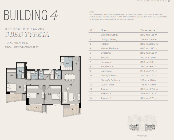 Floor plan for apartment at Park Side Residences