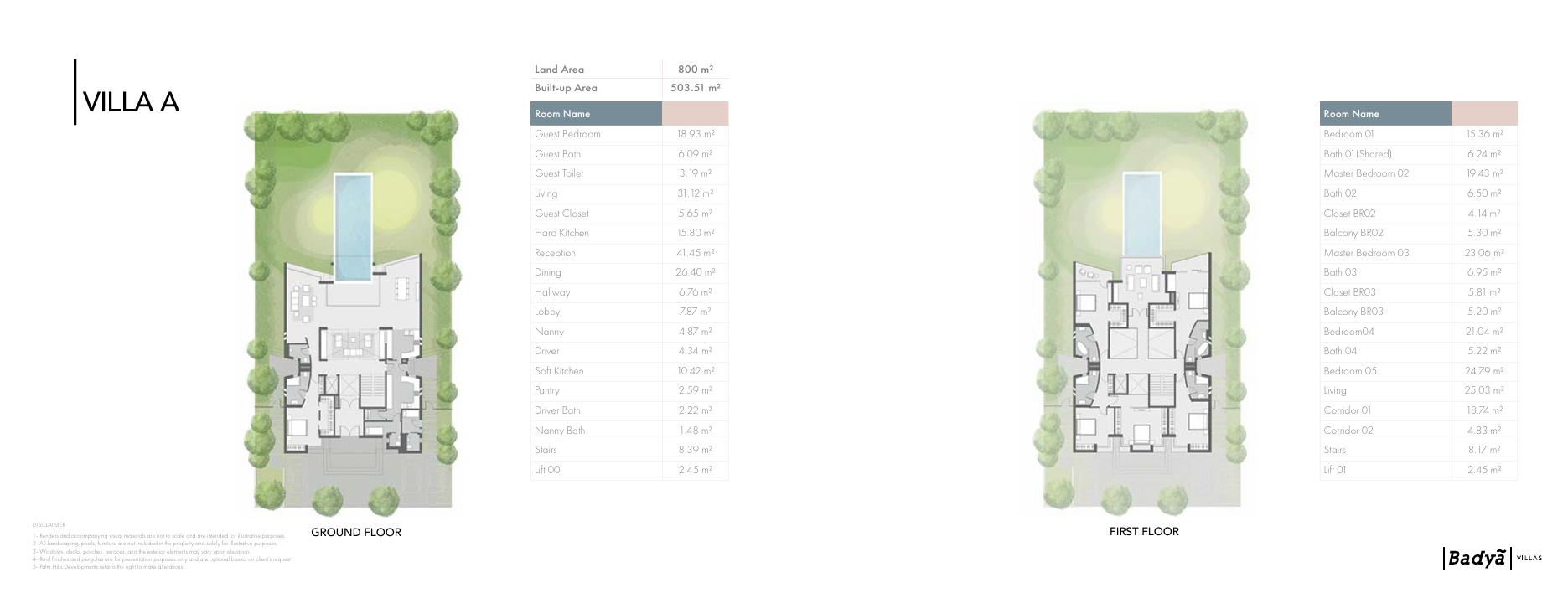 Floor plan for villa at Badya