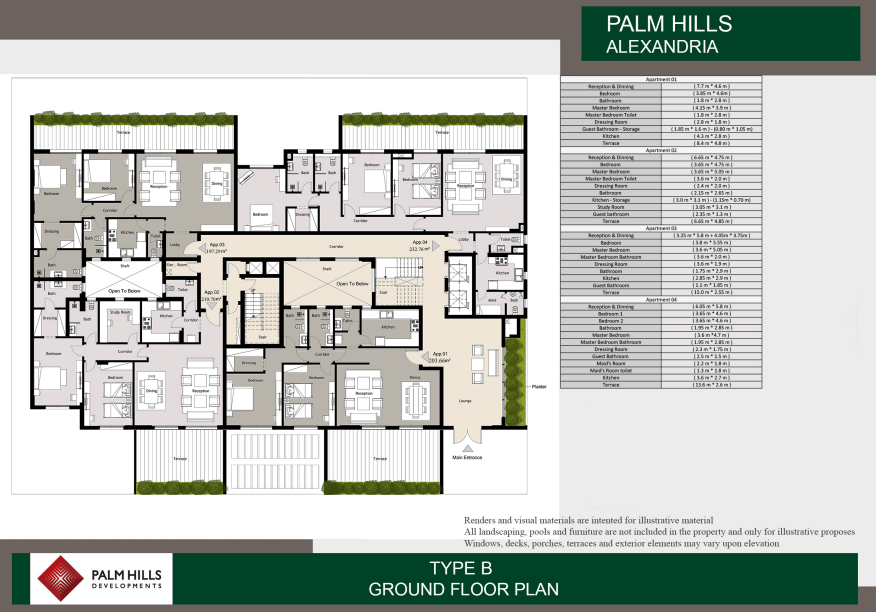 Floor plan for apartment at Palm Hills Alexandria
