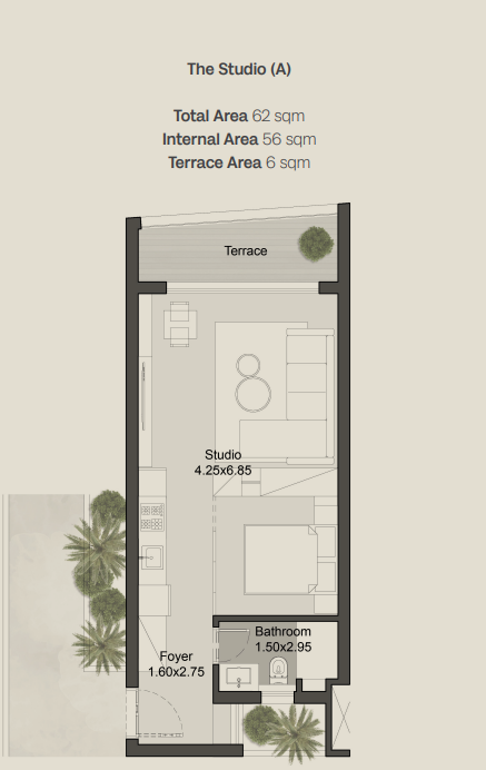 Floor plan for studio at The Gray Residences-Hills of One