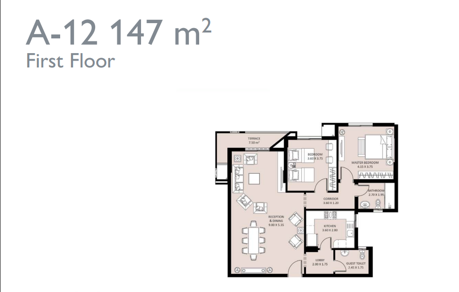 Floor plan for apartment at Bleu Vert