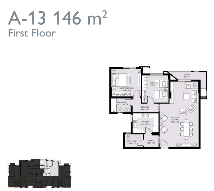 Floor plan for apartment at Bleu Vert