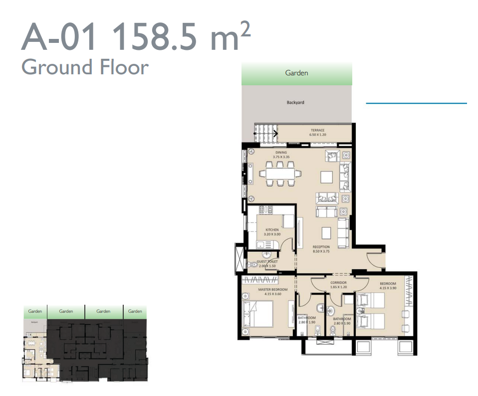 Floor plan for apartment at Bleu Vert