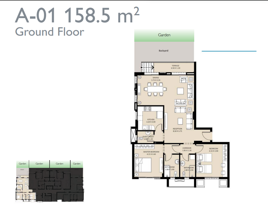 Floor plan for apartment at Bleu Vert