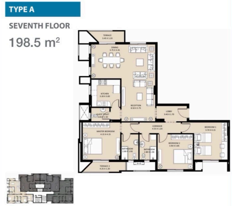 Floor plan for apartment at Bleu Vert