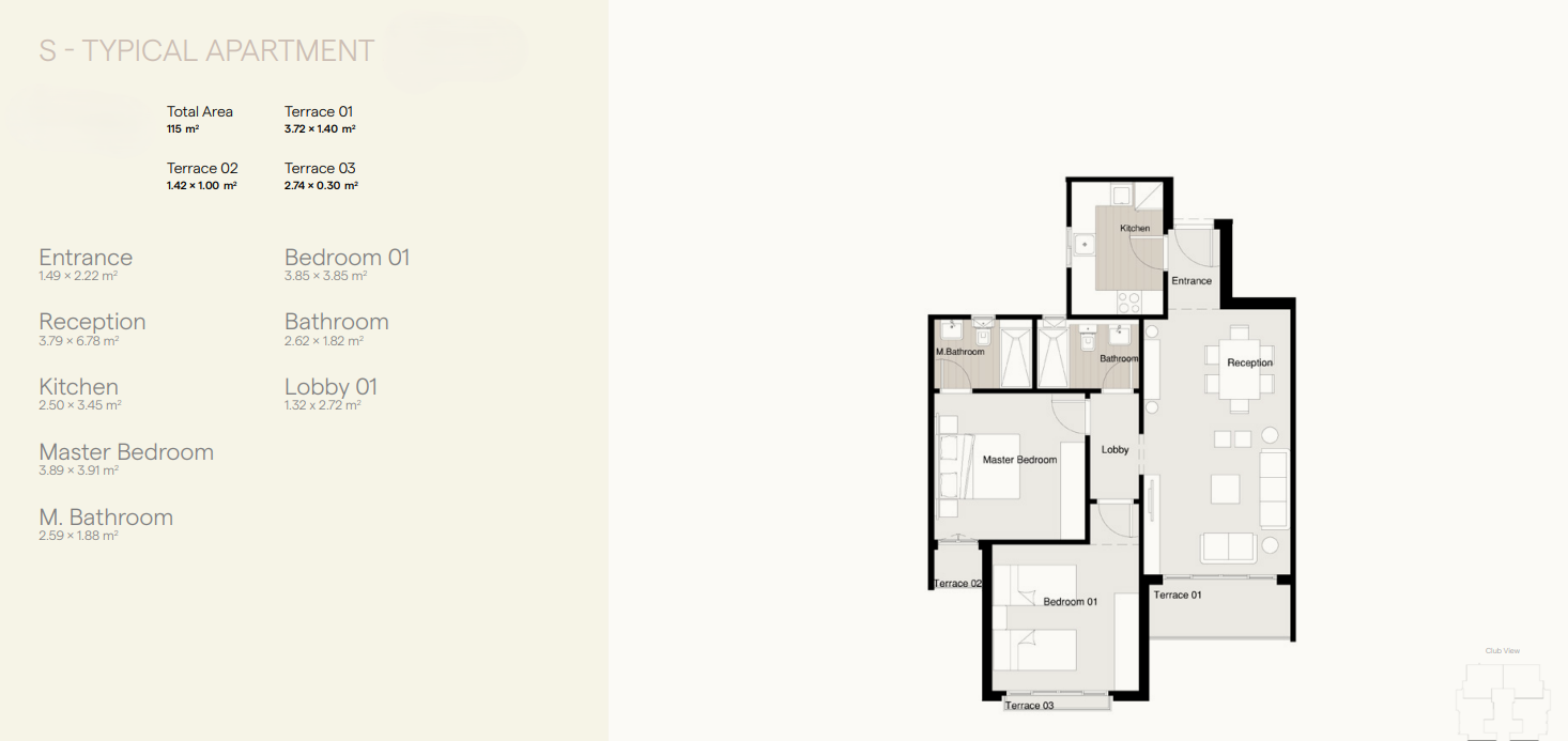 Floor plan for apartment at Residence Eight Sky Abu Dhabi