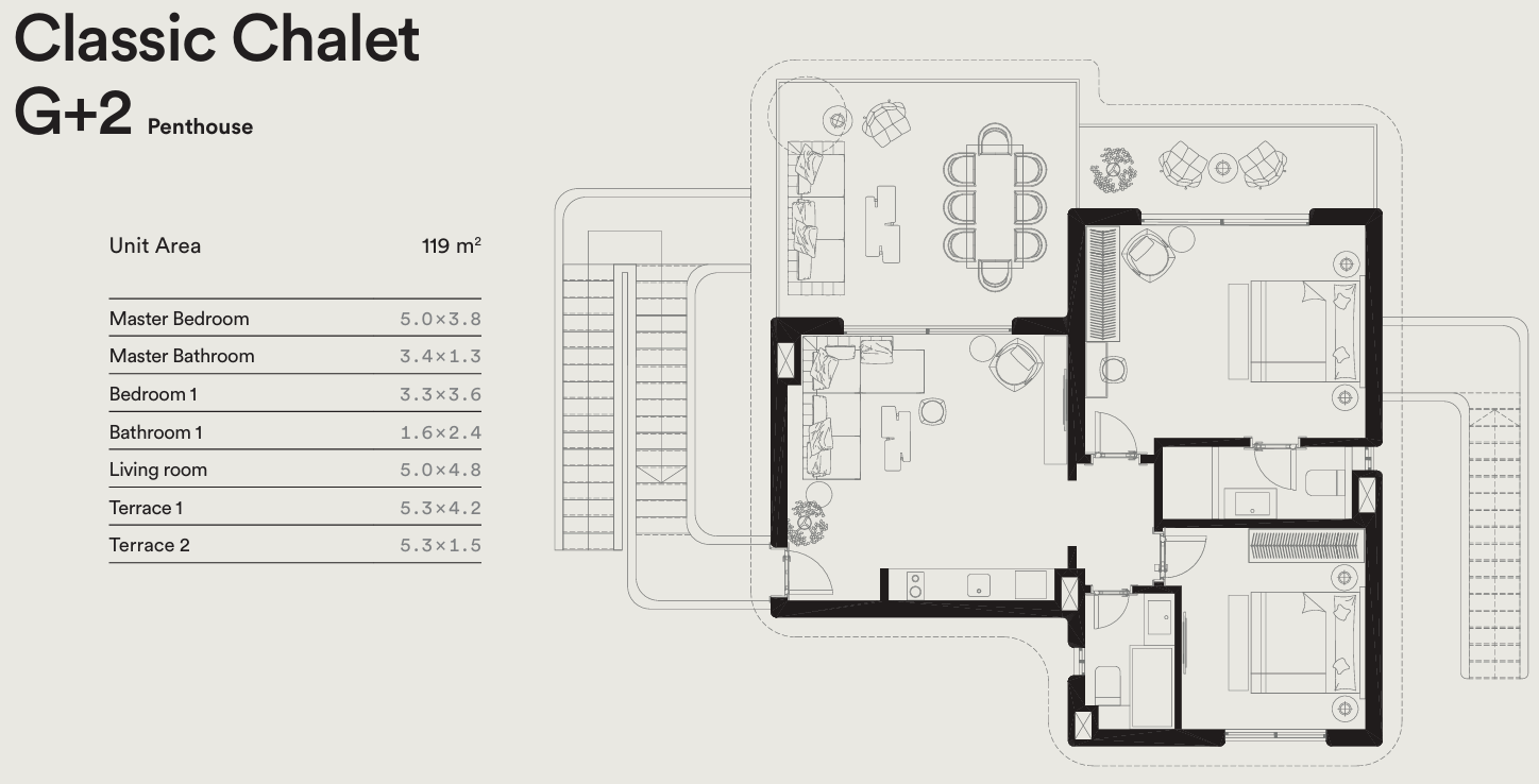 Floor plan for chalet at Blanca Gardens Collection