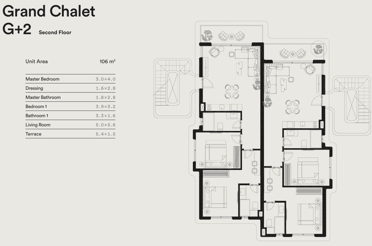 Floor plan for chalet at Blanca Gardens Collection