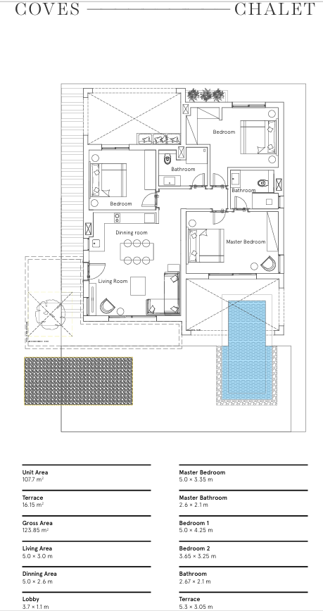Floor plan for chalet at Soma Coves