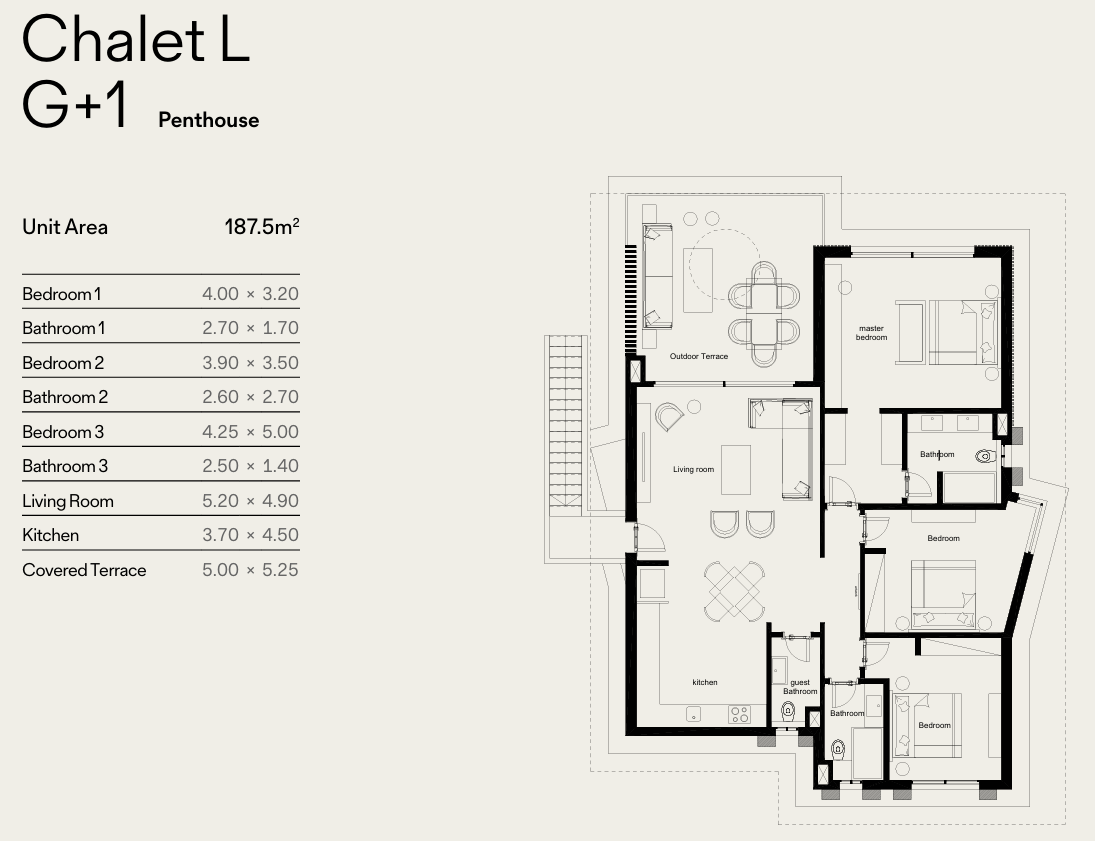 Floor plan for chalet at Blanca Gardens 2