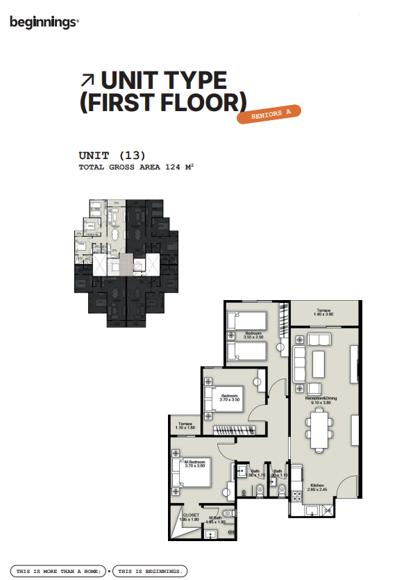 Floor plan for apartment at Beginnings