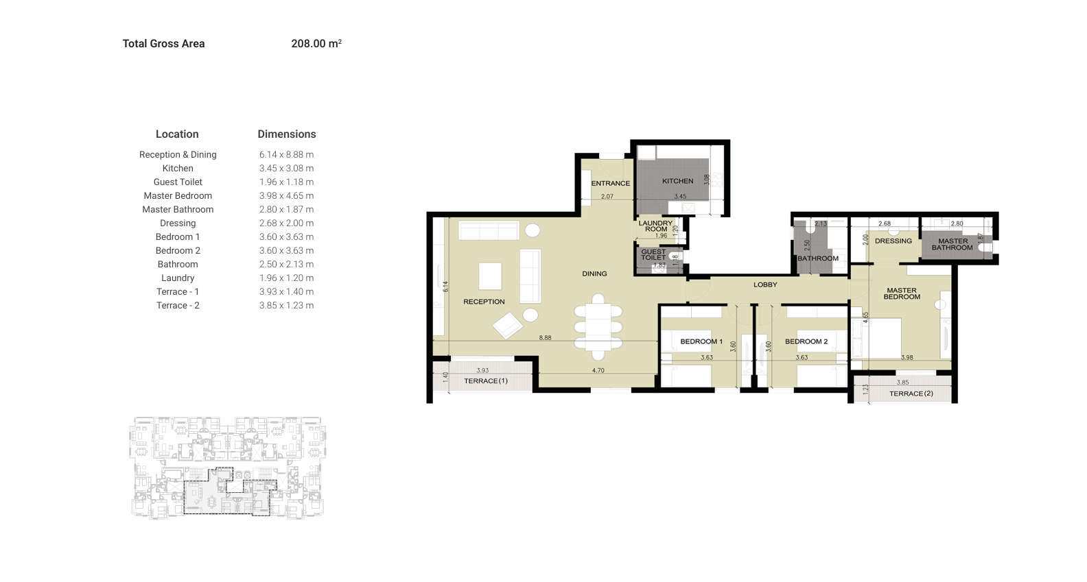 Floor plan for apartment at Diar II