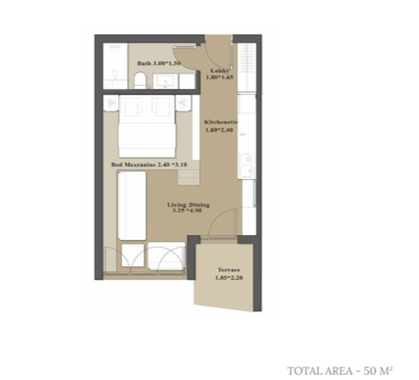 Floor plan for studio at Il Monte Galala
