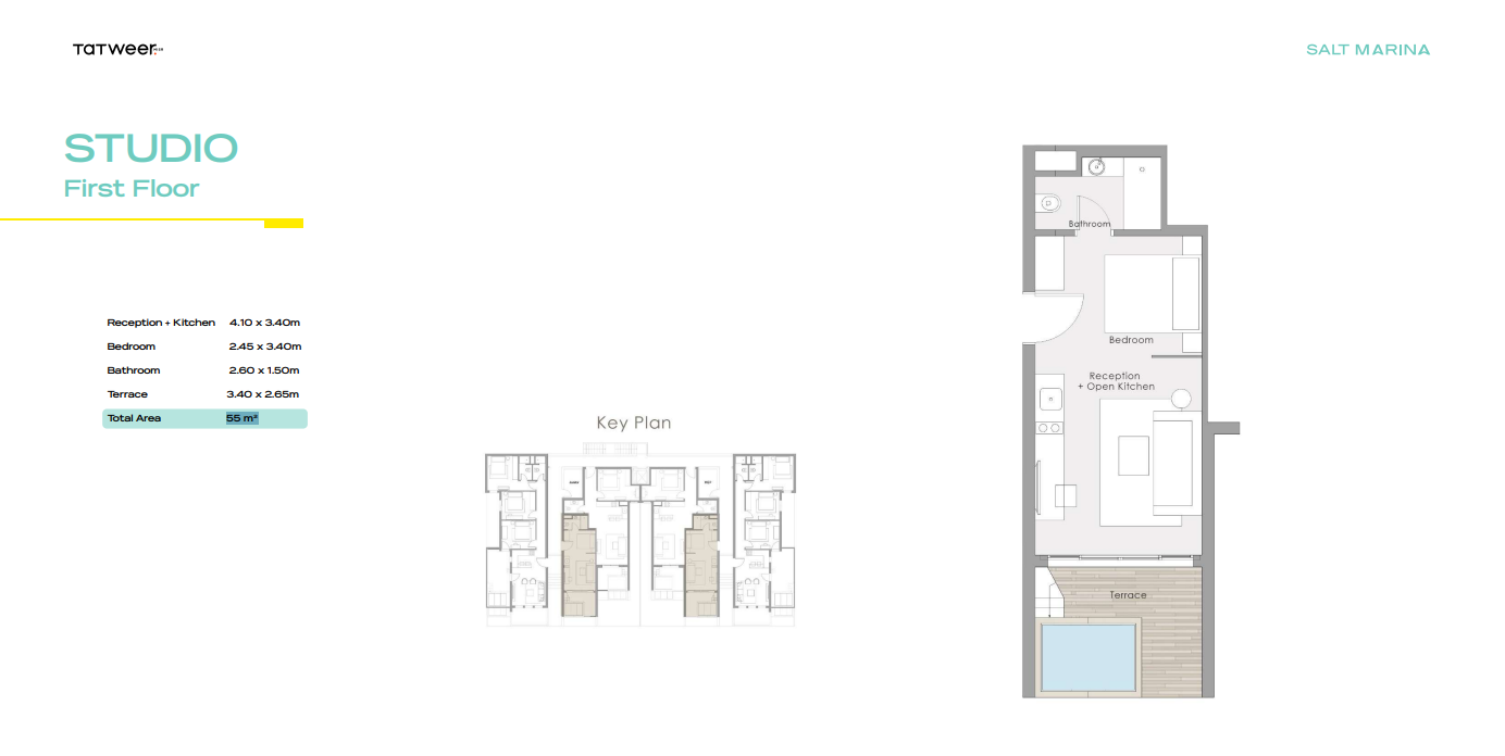 Floor plan for studio at Salt Marina