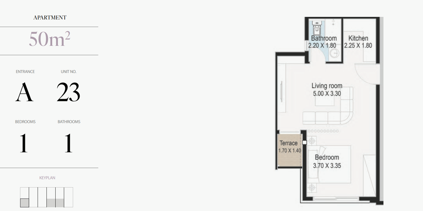 Floor plan for studio at Acasa Alma