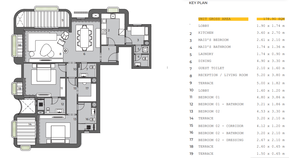 Floor plan for apartment at KAIA