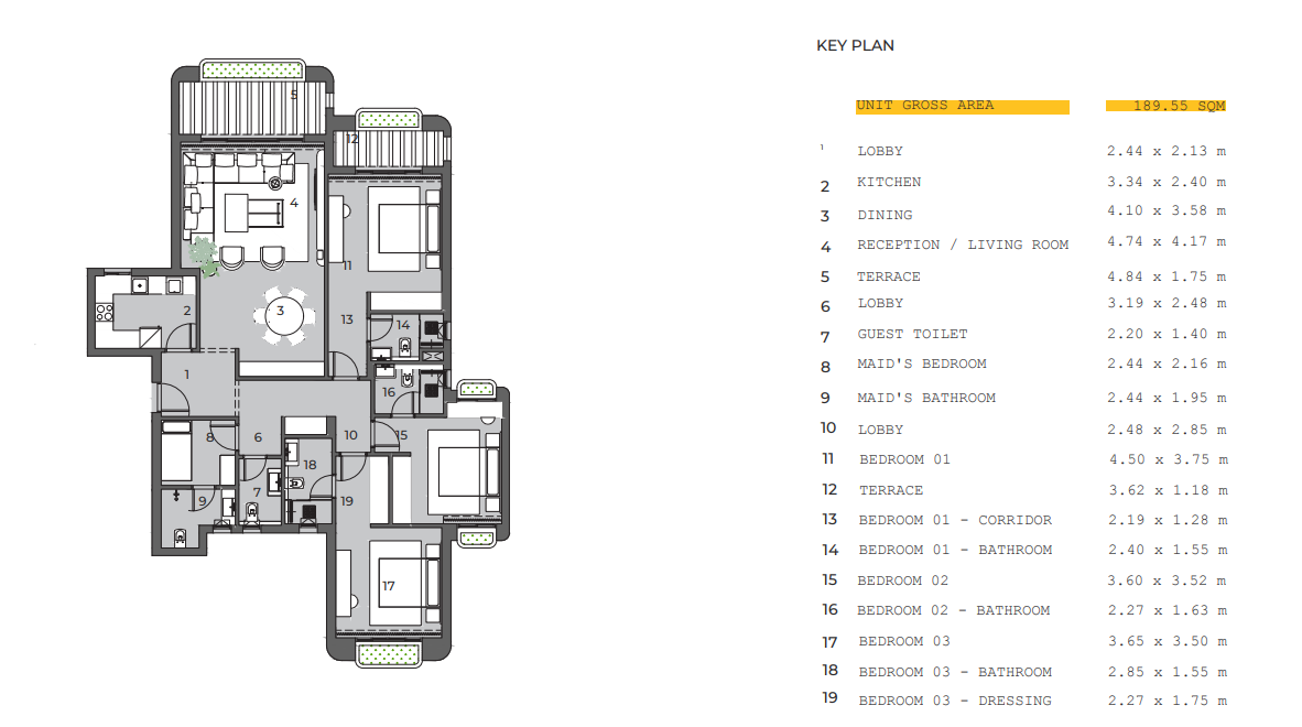 Floor plan for apartment at KAIA