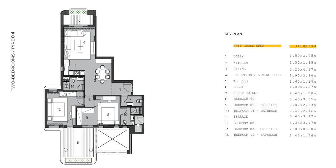 Floor plan for apartment at KAIA