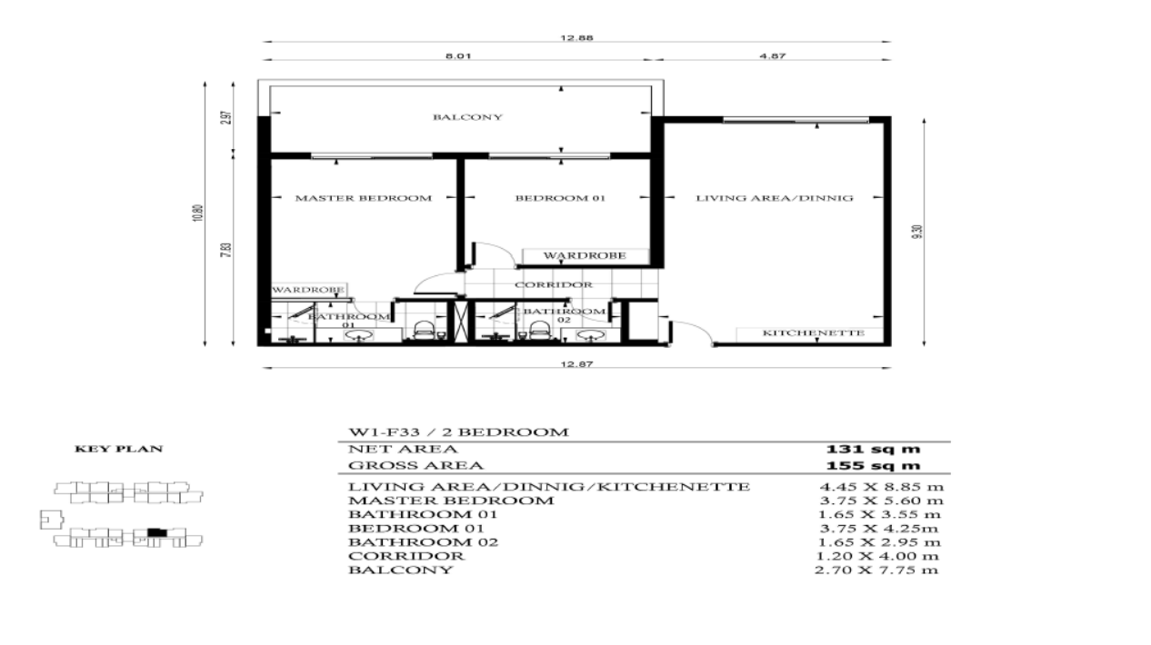 Floor plan for apartment at WBR1