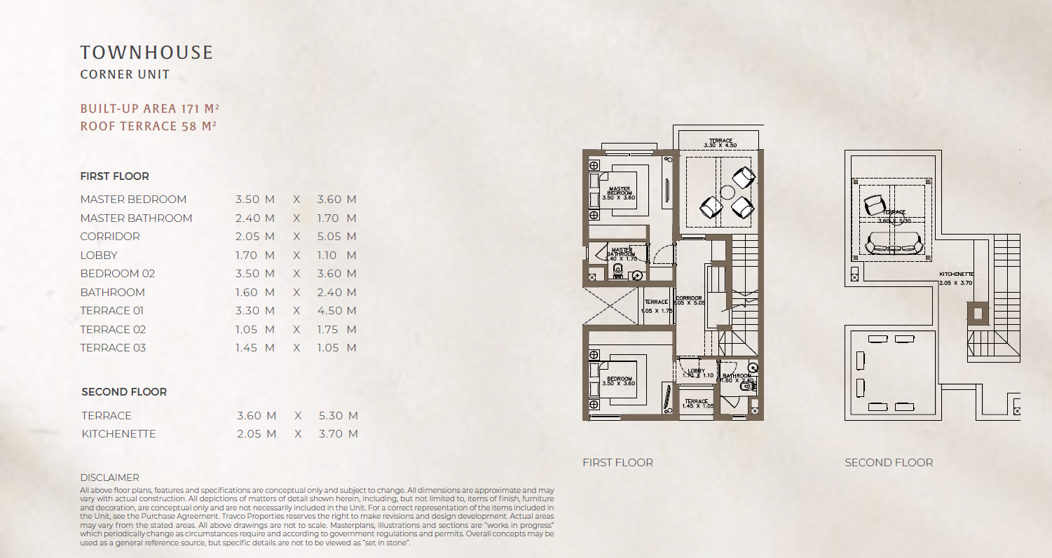 Floor plan for townhouse at Almaza Ras Soma - Marina Gate