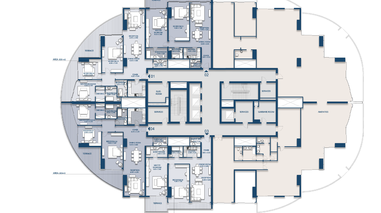 Floor plan for apartment at Beach Front Towers