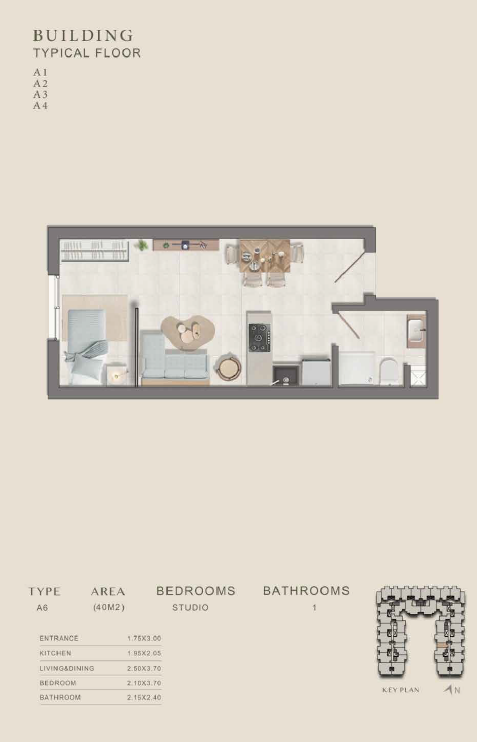 Floor plan for studio at West Courts New October