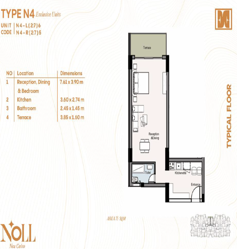 Floor plan for studio at Noll