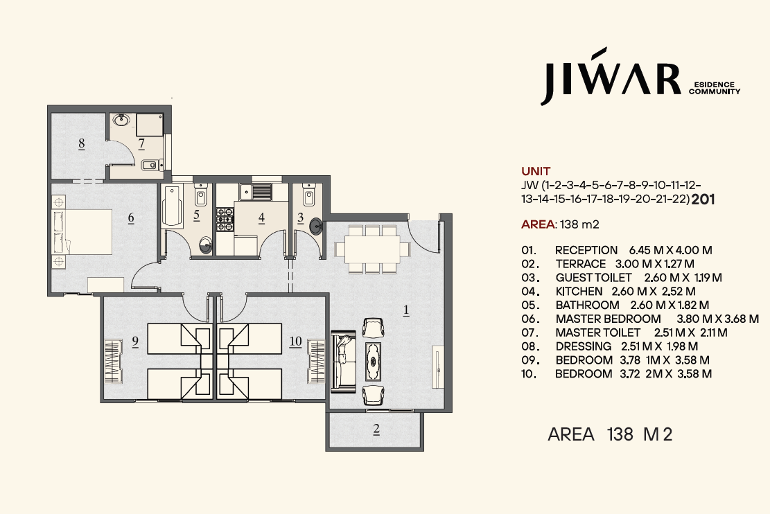 Floor plan for apartment at Jiwar