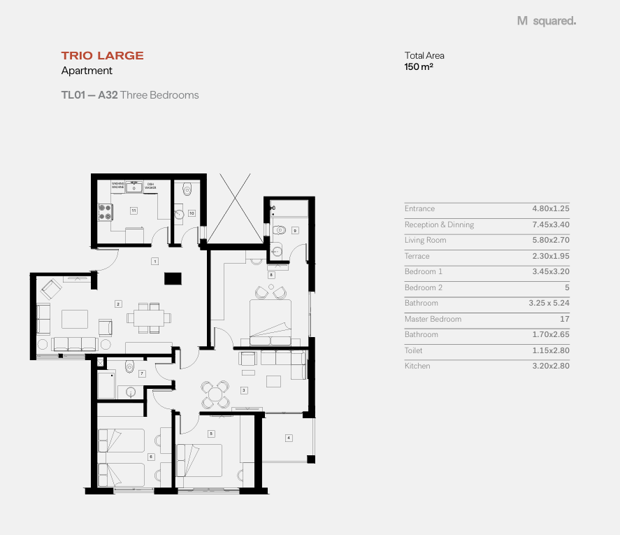 Floor plan for apartment at Trio