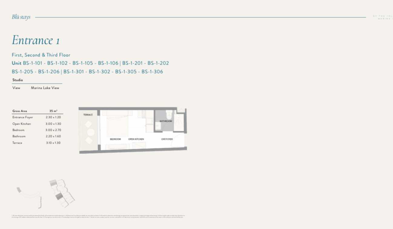 Floor plan for studio at The Island - Marina 5