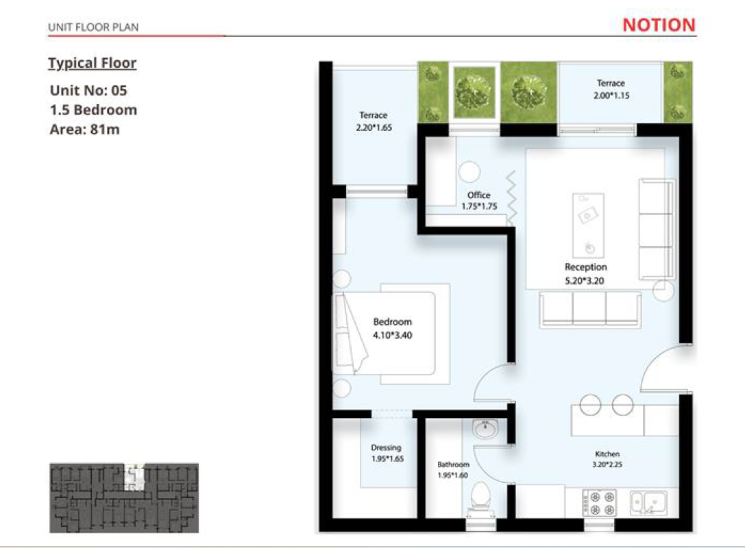 Floor plan for apartment at Notion