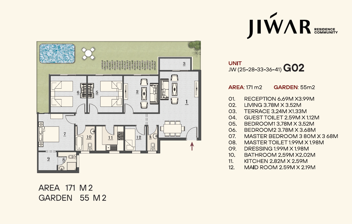 Floor plan for apartment at Jiwar