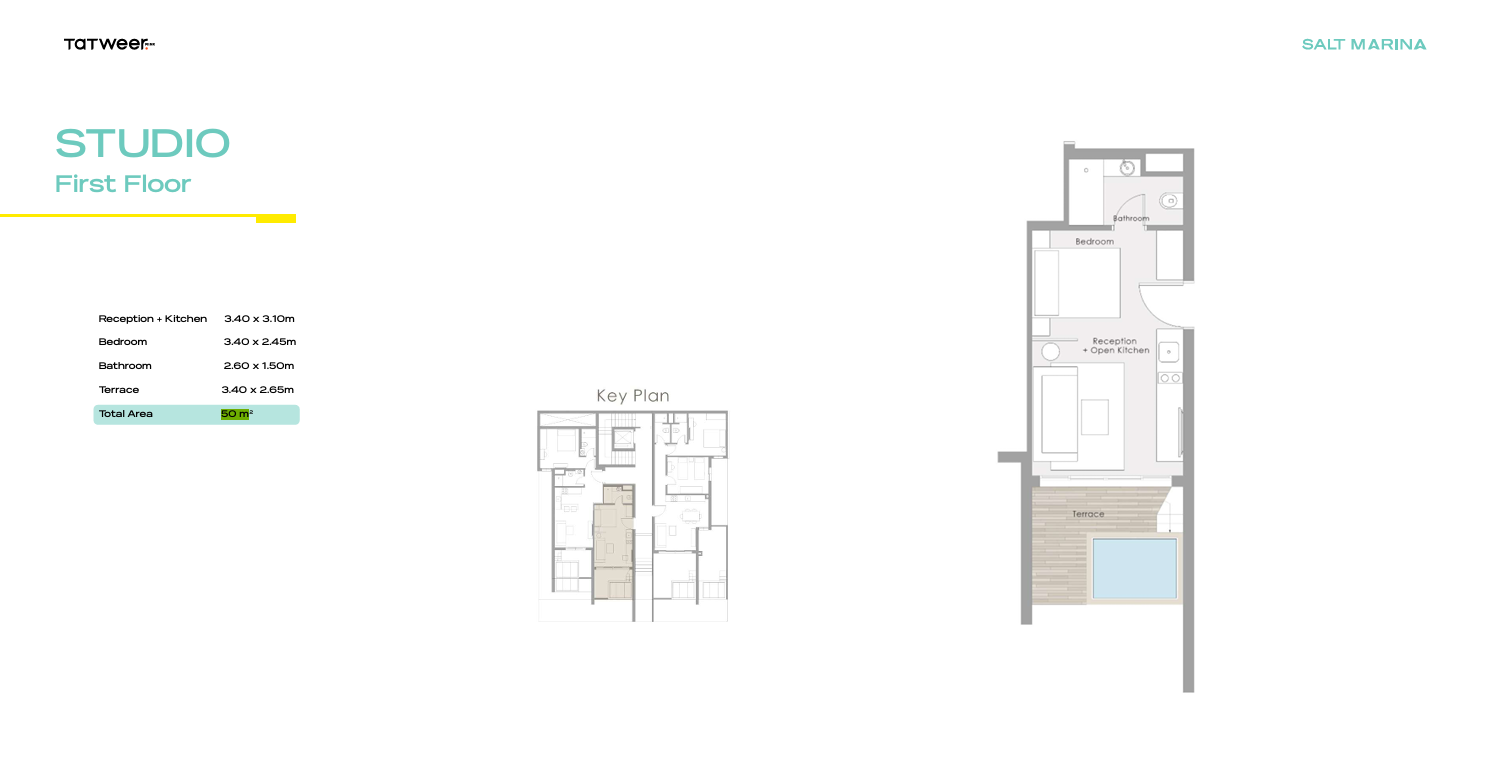 Floor plan for studio at Salt Marina