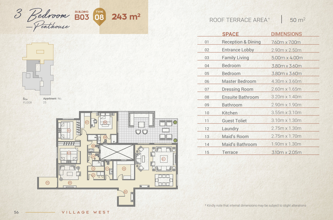 Floor plan for penthouse at Village West
