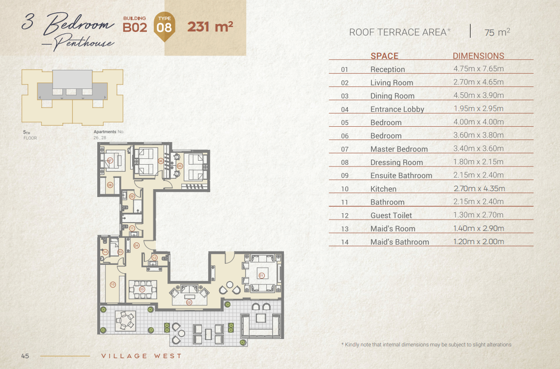 Floor plan for penthouse at Village West
