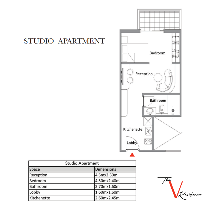 Floor plan for studio at Villagio