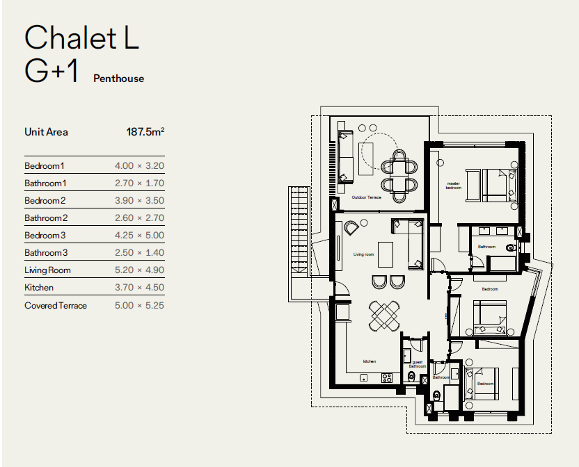 Floor plan for chalet at Blanca Gardens 2