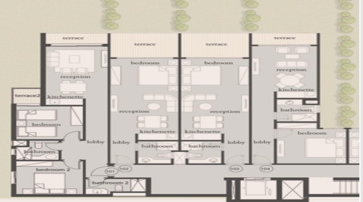 Floor plan for studio at Carnelia